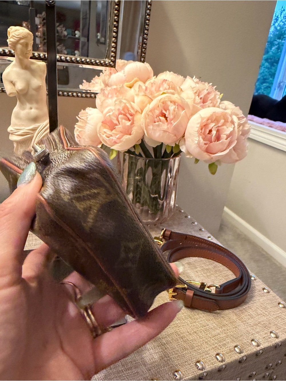 Louis Vuitton Brown Monogram Mini Danube Crossbody Pouch with Tan Trim - Picture 8 of 15